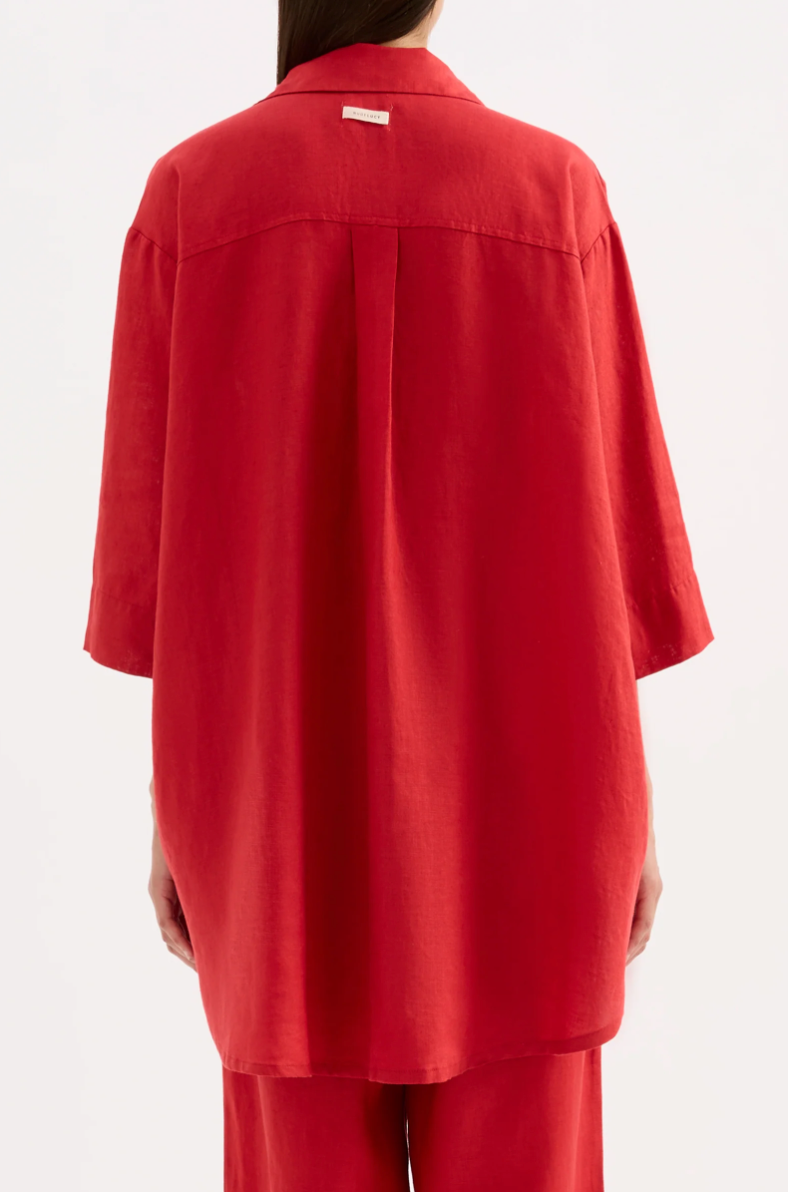 Lounge Linen Longline Shirt Vermillion