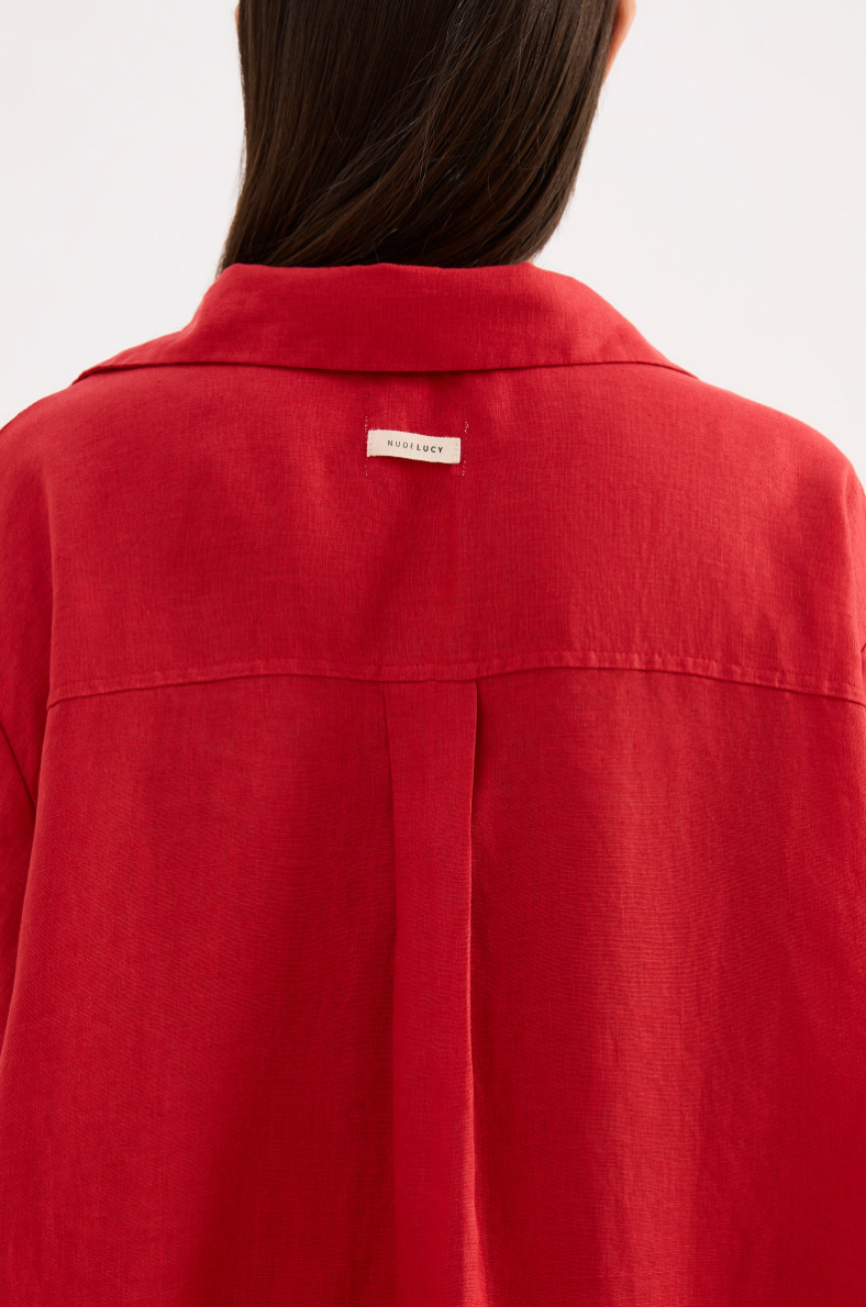 Lounge Linen Longline Shirt Vermillion
