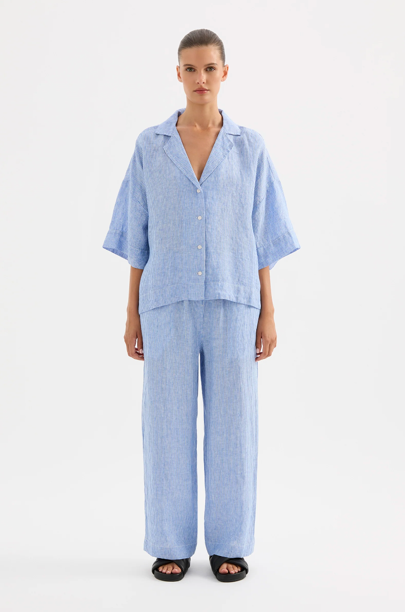 Lounge Stripe Linen Shirt Blue