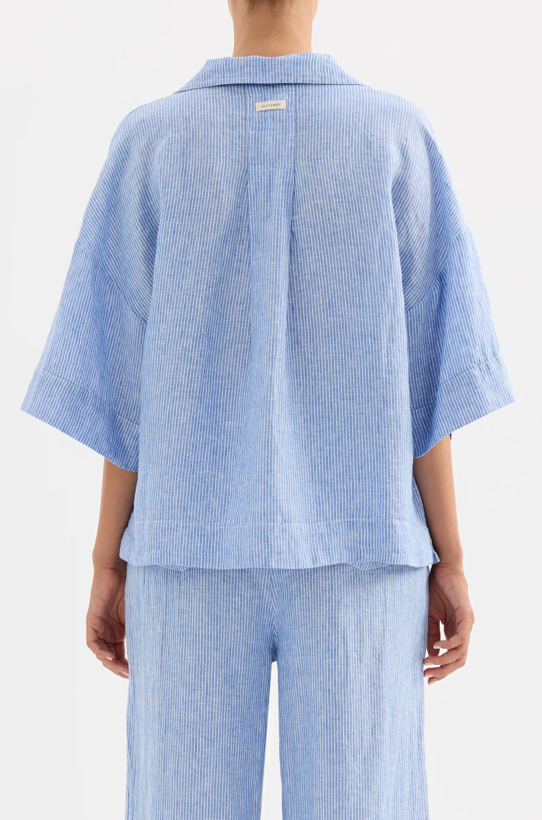 Lounge Stripe Linen Shirt Blue