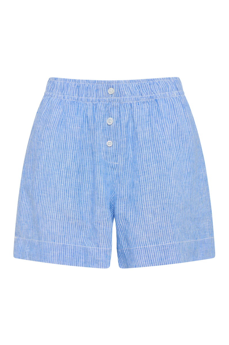 Lounge Stripe Linen Short Blue