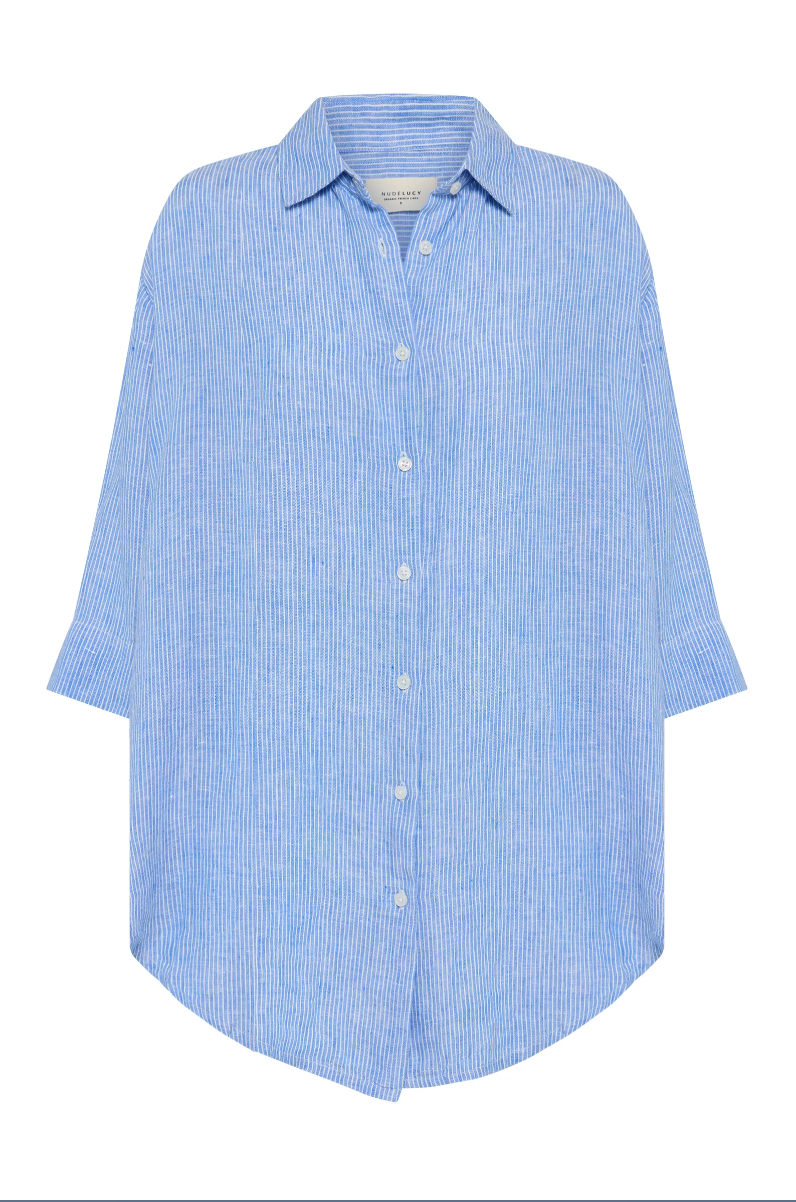 Lounge Stripe Longline Shirt Blue