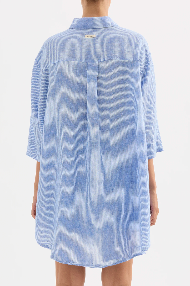 Lounge Stripe Longline Shirt Blue