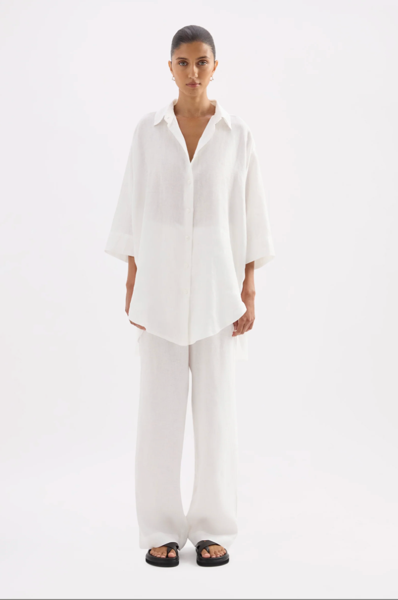Lounge Linen Longline Shirt White