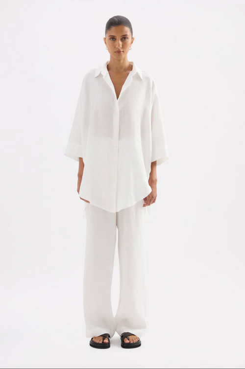 Lounge Linen Longline Shirt White