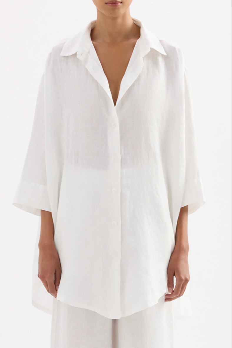 Lounge Linen Longline Shirt White