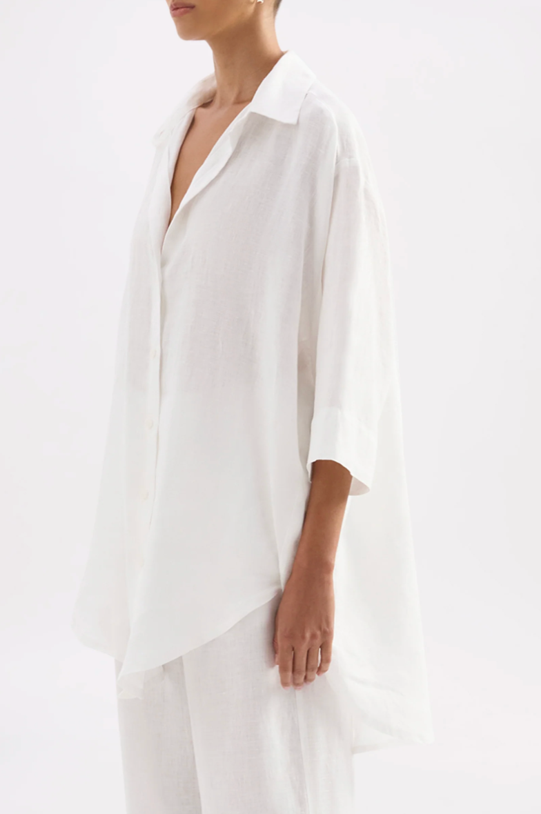 Lounge Linen Longline Shirt White