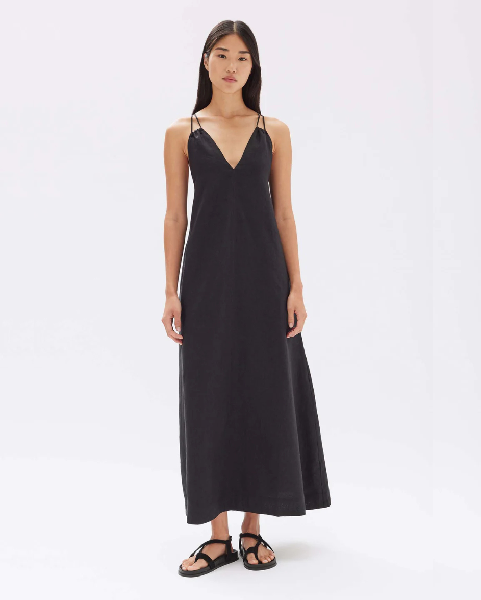 Fiona linen Midi Dress Black