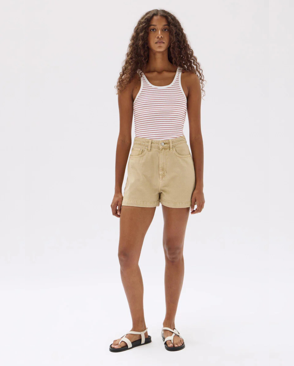 Boxy Denim Short Tan