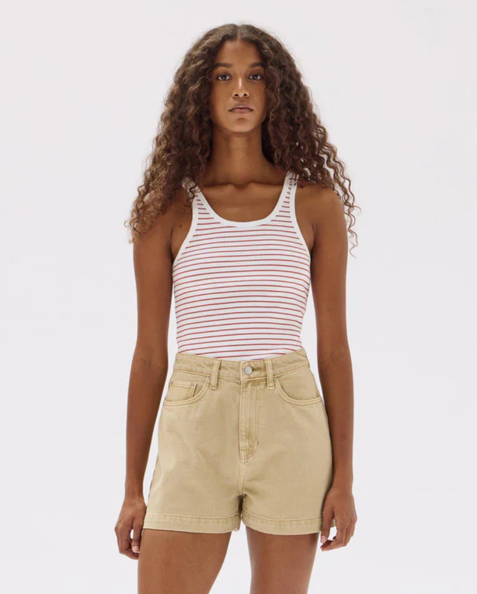 Drew Stripe Rib Tank Papaya