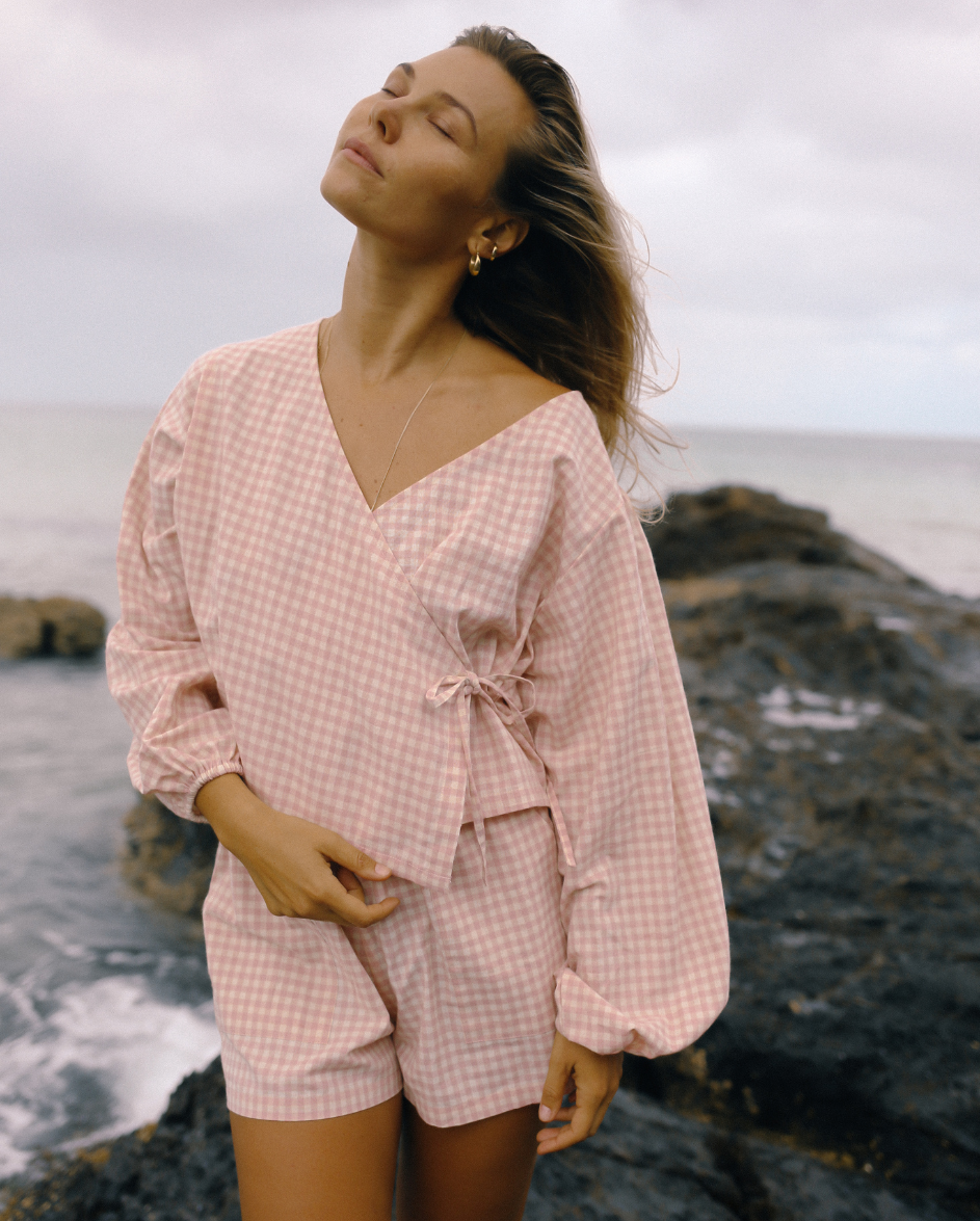 Ella Wrap Top Pink Gingham
