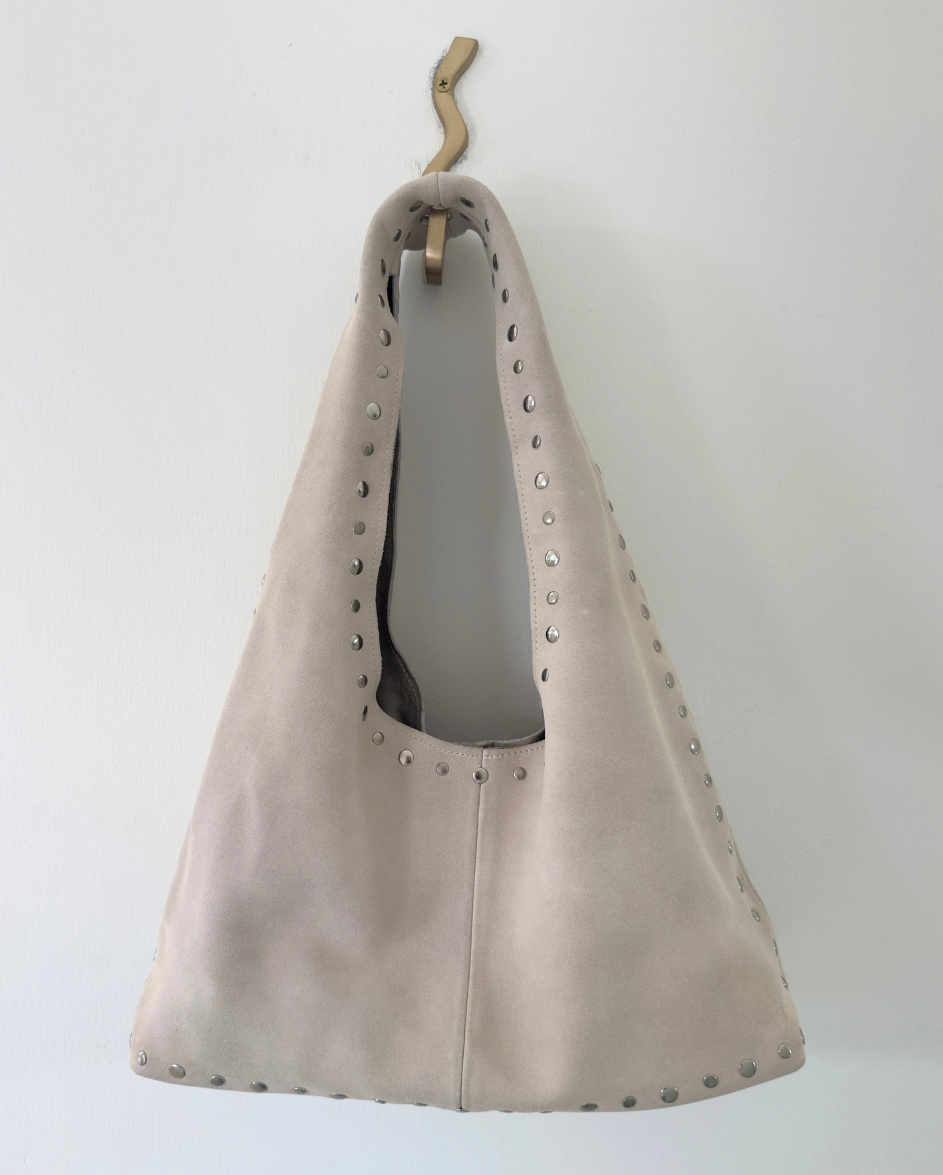 Large Suede Stud Bag Ivory