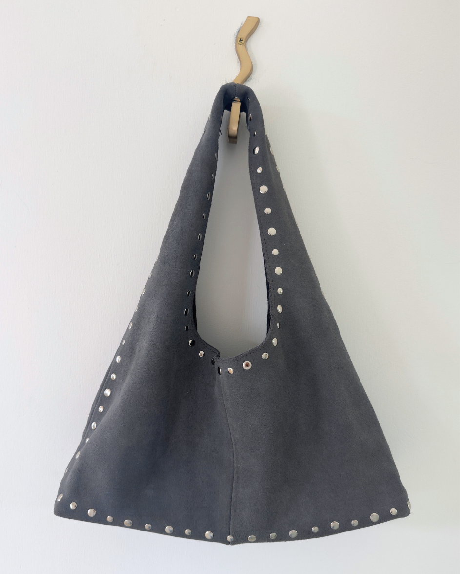 Large Suede Stud Bag Indigo