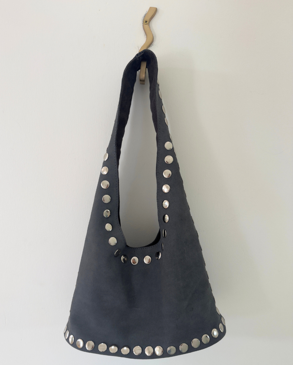 Leather Suede Stud Bag Grey