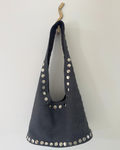 Leather Suede Stud Bag Grey