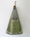 Leather Suede Stud Bag Green