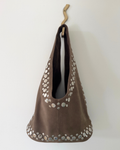Leather Suede Stud Bag Taupe