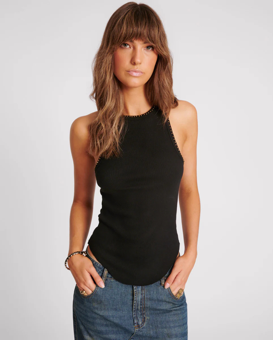 Hand Beaded Ramone Tank Black