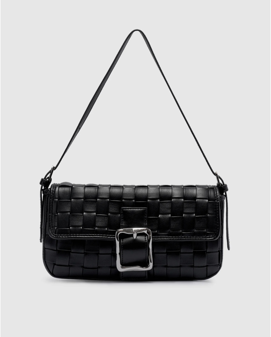 Lena Woven Baguette Bag Black
