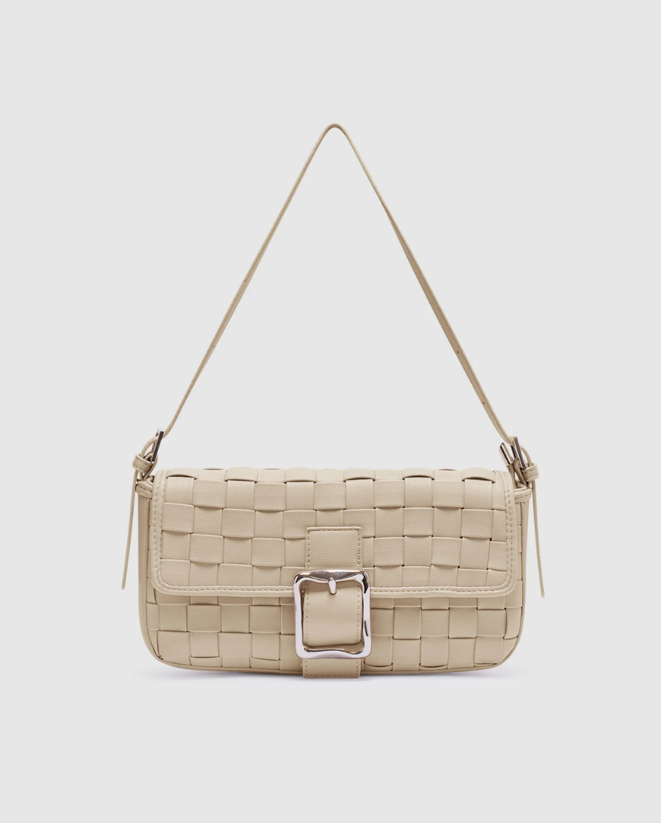 Lena Woven Baguette Bag Ecru