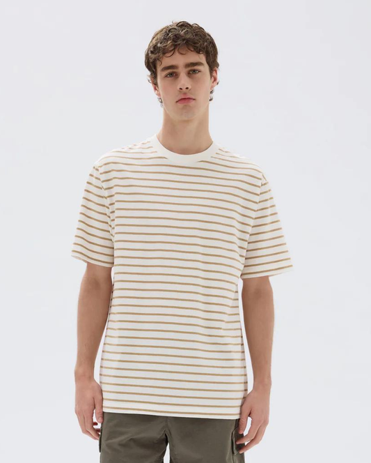 Mens Port Stripe Tee White Tan