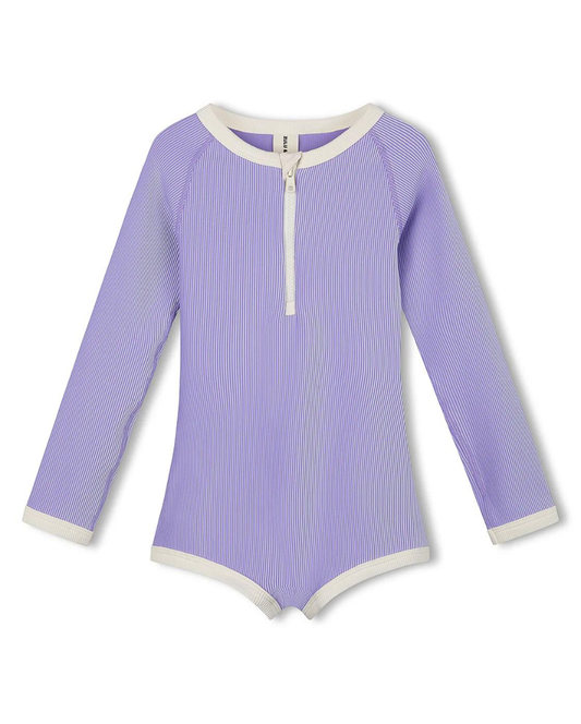 Mini Stripe Rib Rashie Onesie Grape