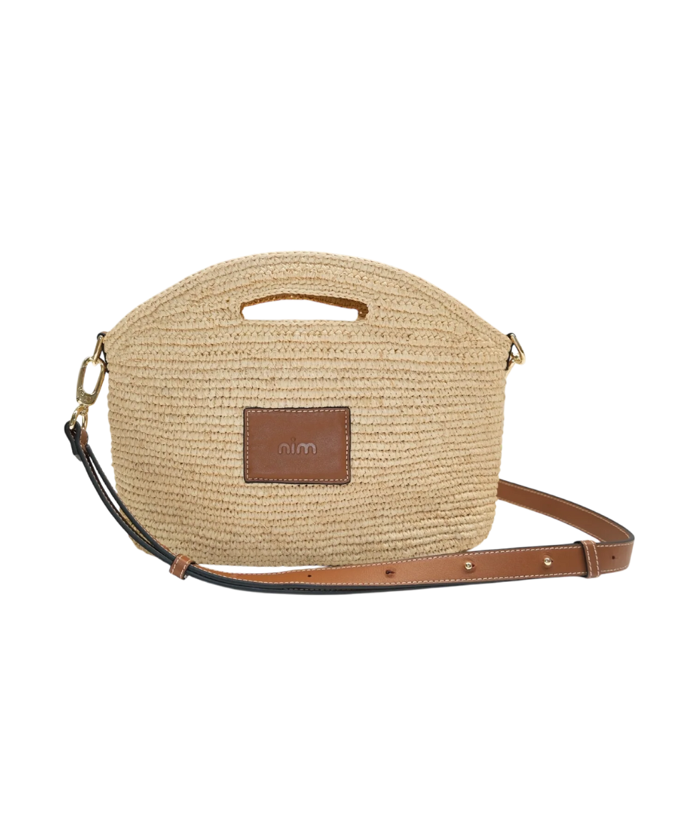 Leather Trim Raffia Mini