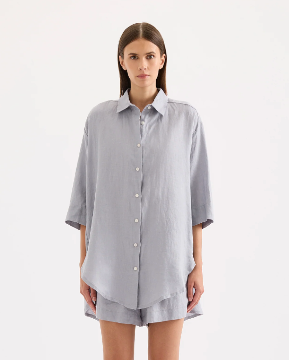 Lounge Linen Longline Shirt Storm