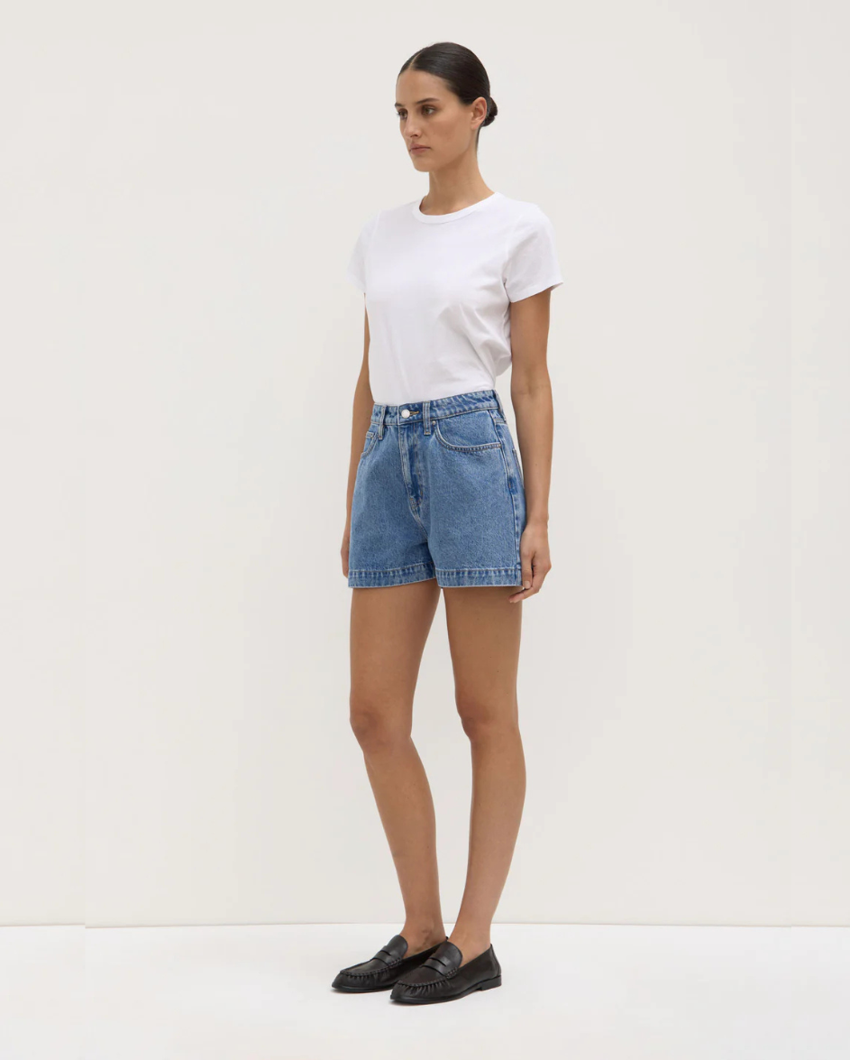 Boxy Denim Short Dark Stone