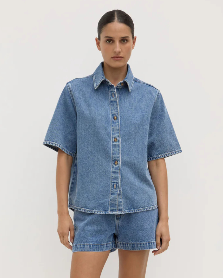 Boxy Denim SS Shirt Dark Stone