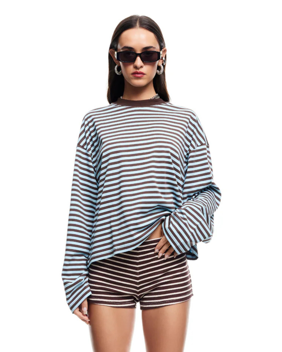 Bloom LS Tee Choc/Sea Stripe