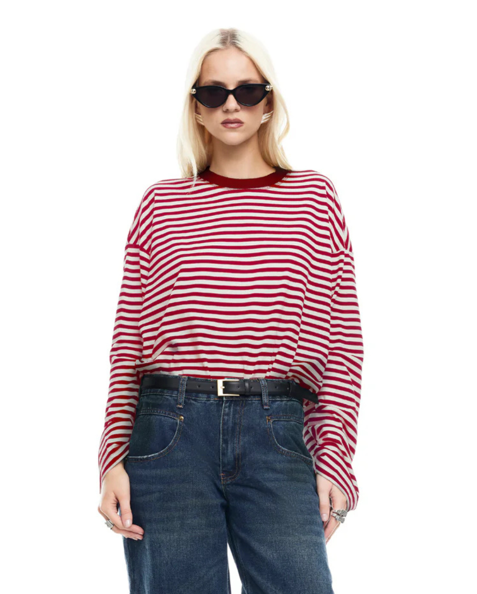 Bloom LS Tee Wine Stripe