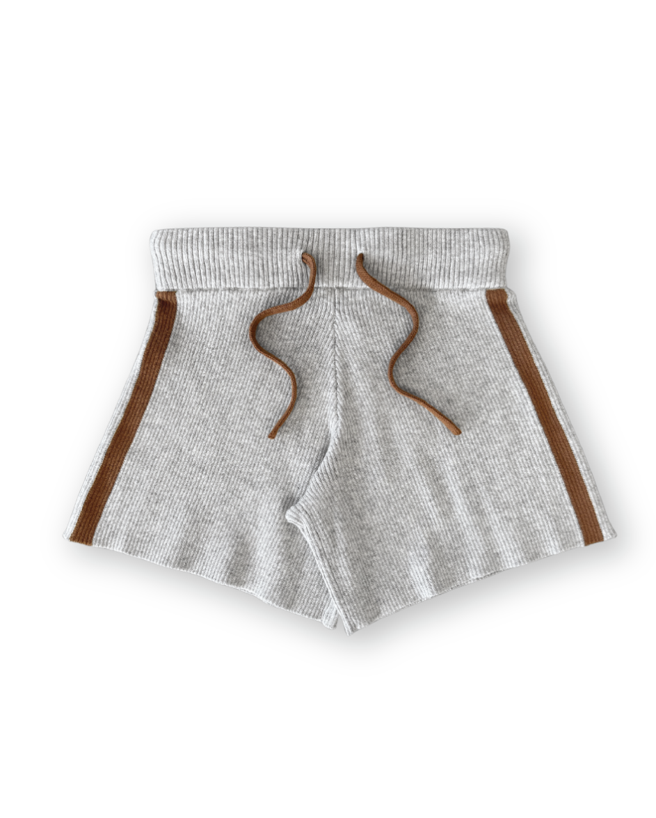 Striped Ribbed Knit Shorts Grey