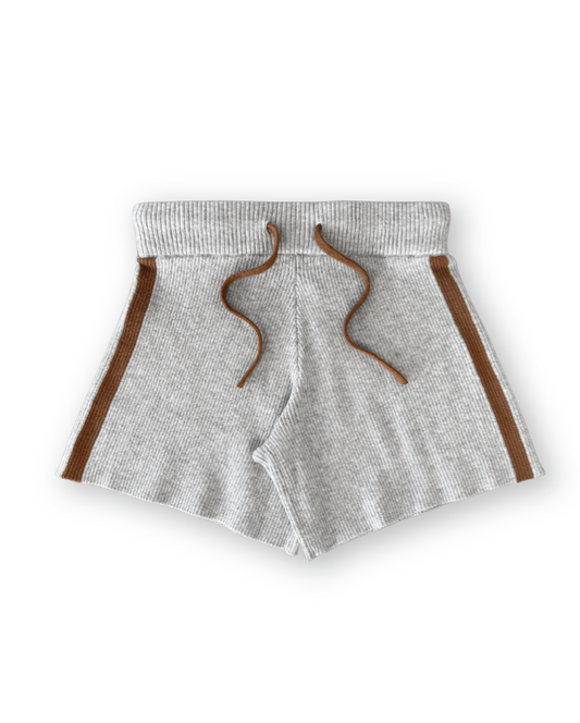 Striped Ribbed Knit Shorts Grey
