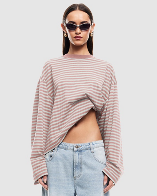Bloom LS Tee Muted Pastel Stripe