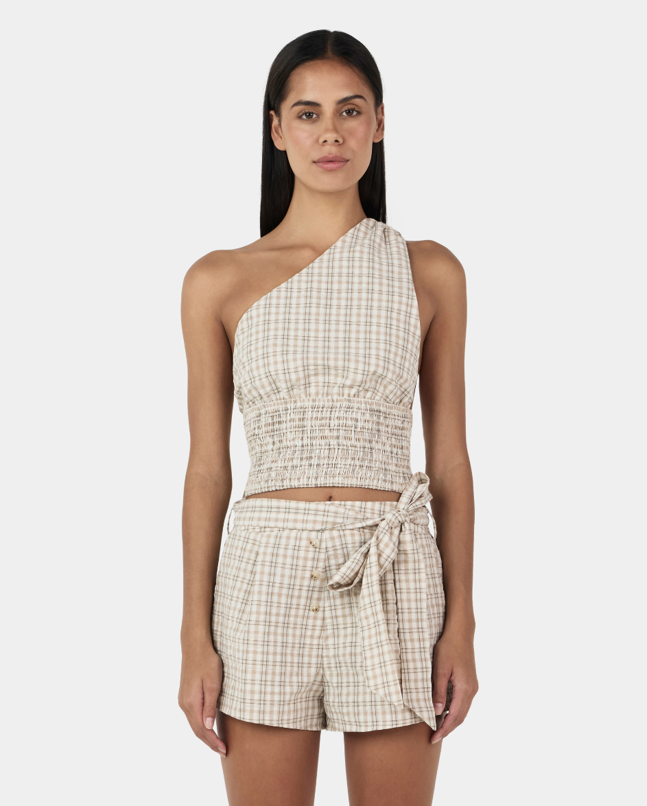 Sammy Asym Top Beige Tartan