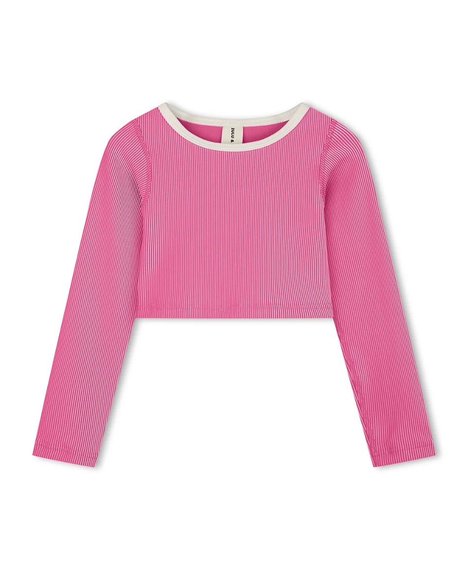 Mini Stripe Crop Rashie Shell Pink
