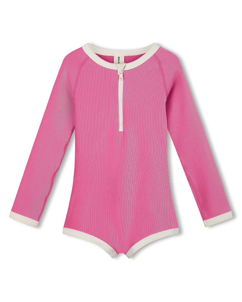 Mini Stripe Rashie Onesie Shell Pink