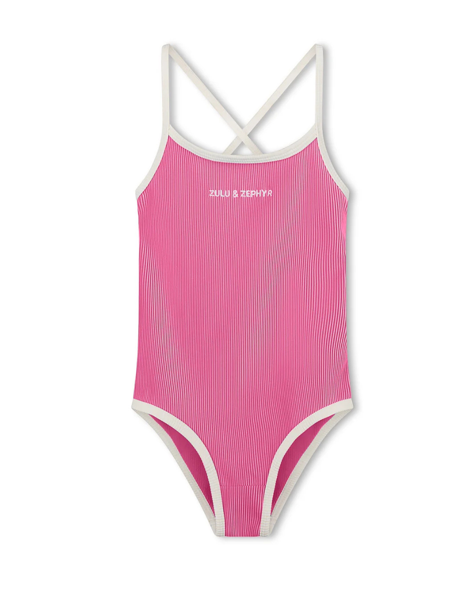 Mini Stripe Logo One Piece Shell Pink