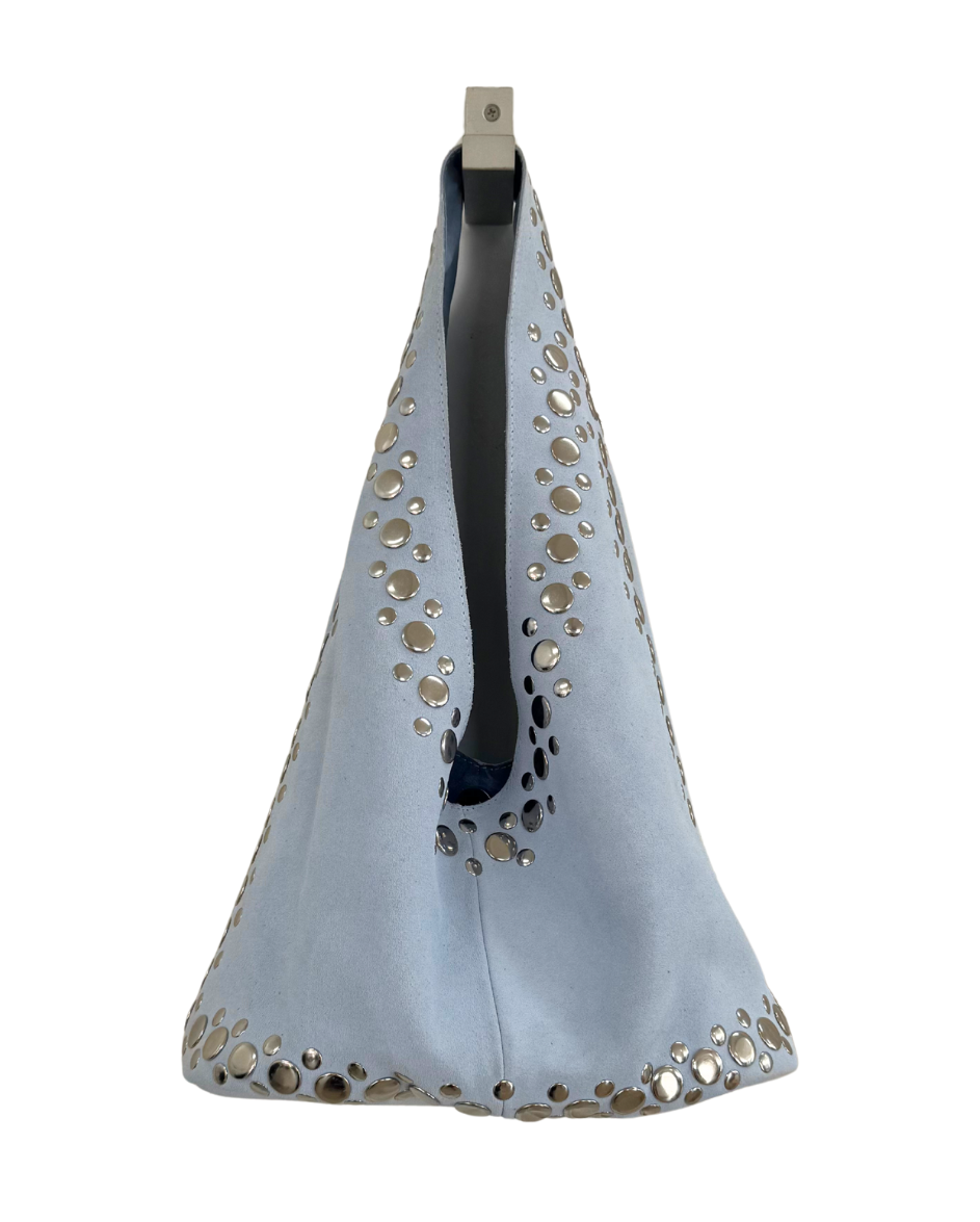 Leather Suede Stud Bag Blue