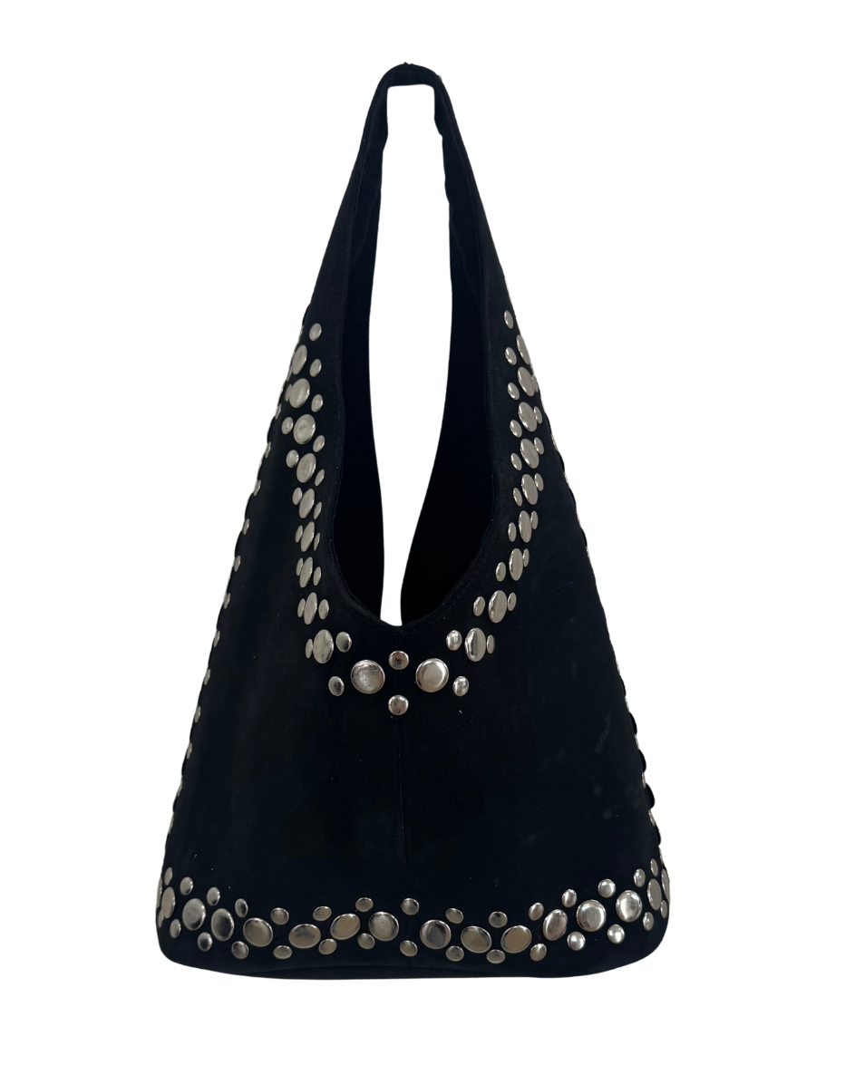 Leather Suede Stud Bag Black