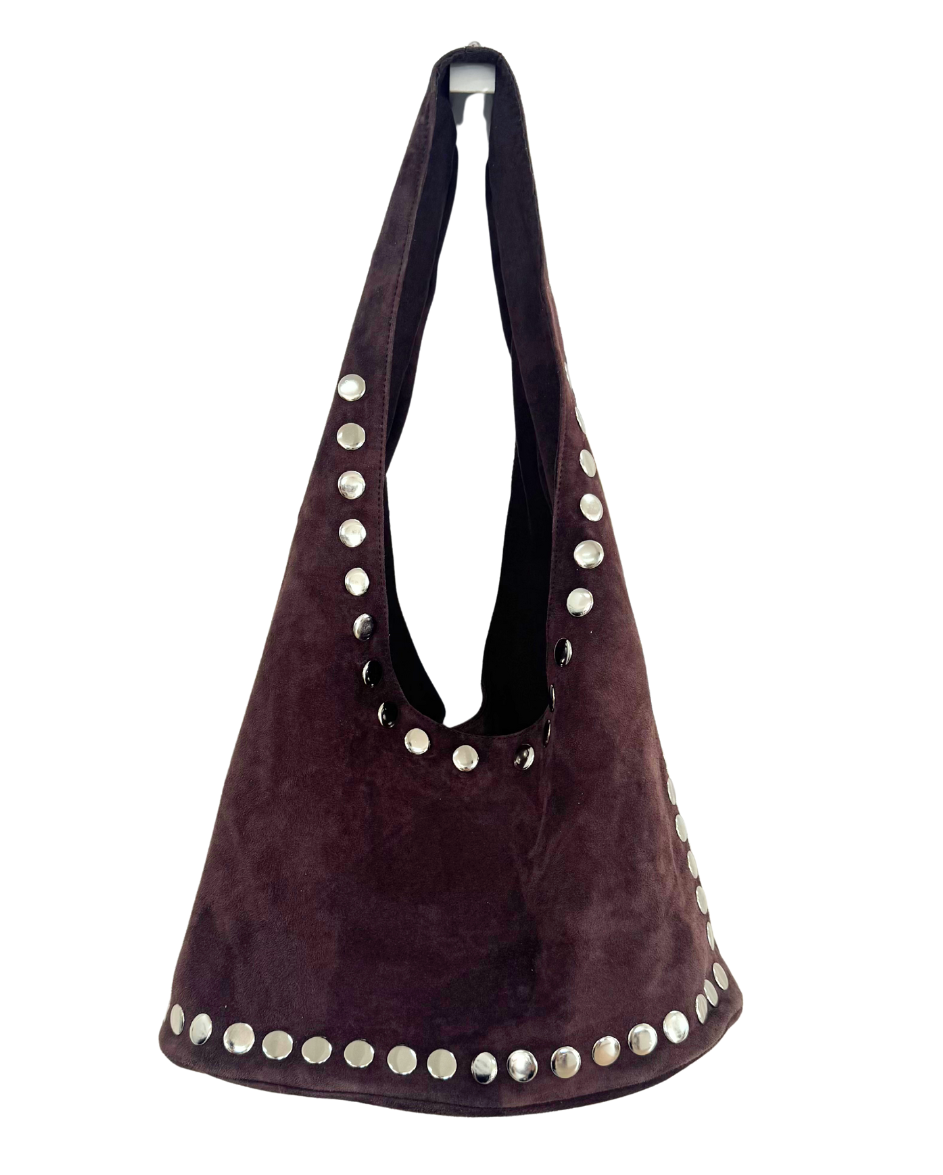 Leather Suede Stud Bag Choc
