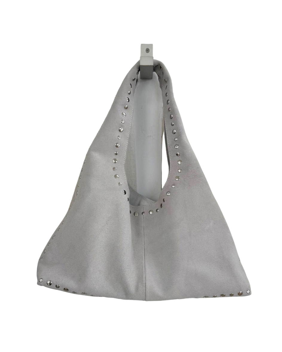 Short Leather Suede Stud Bag Ivory