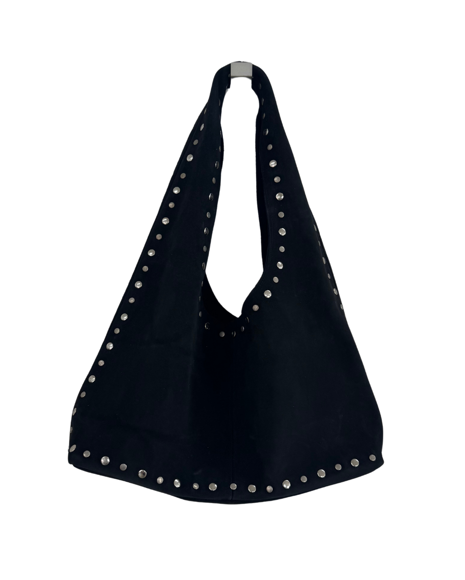 Short Leather Suede Stud Bag Black