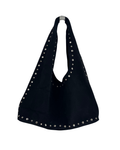 Short Leather Suede Stud Bag Black
