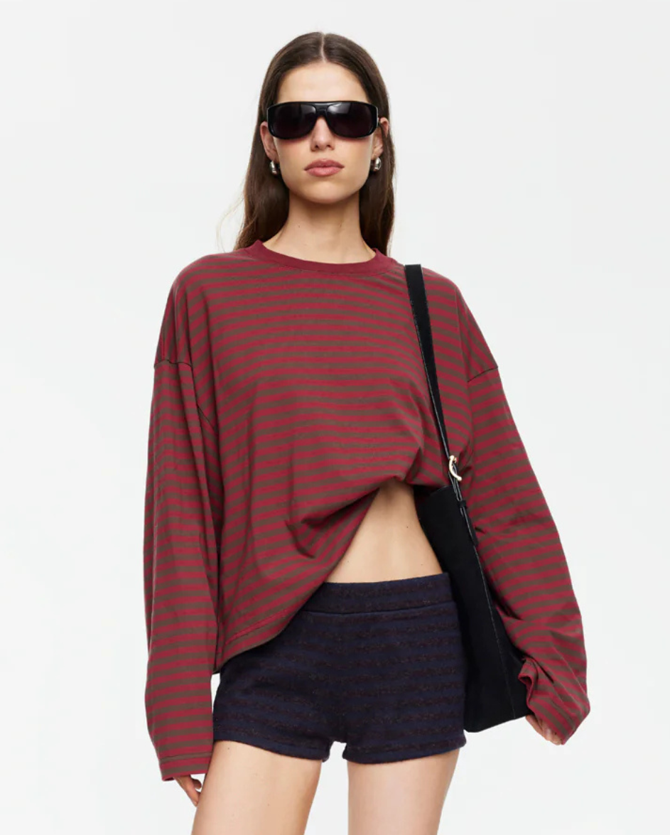 Bloom LS Tee Chocolate Wine Stripe