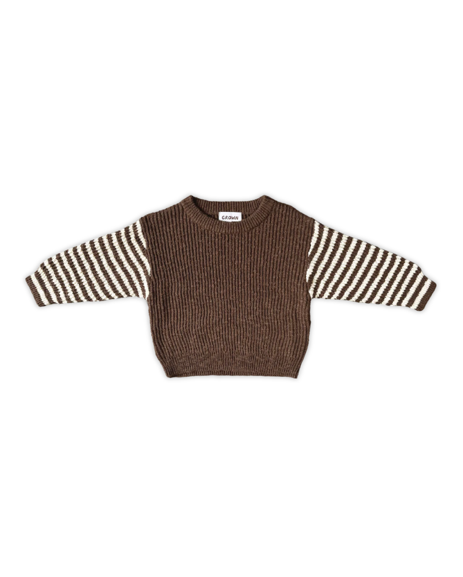 Knit Pullover Espresso Stripe Sleeve