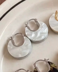 Lili Earrings White Marble Silver