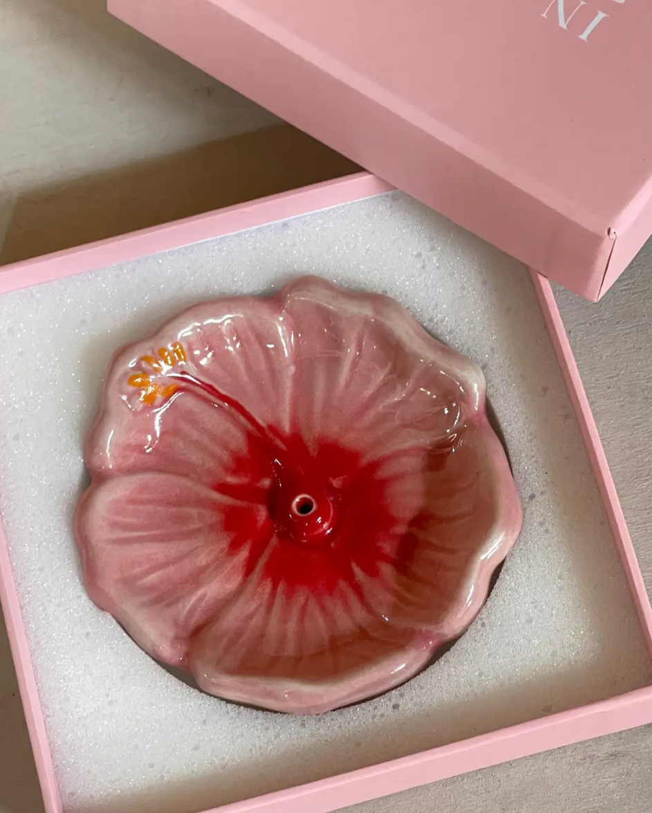Hibiscus Incense Holder Sunset Red