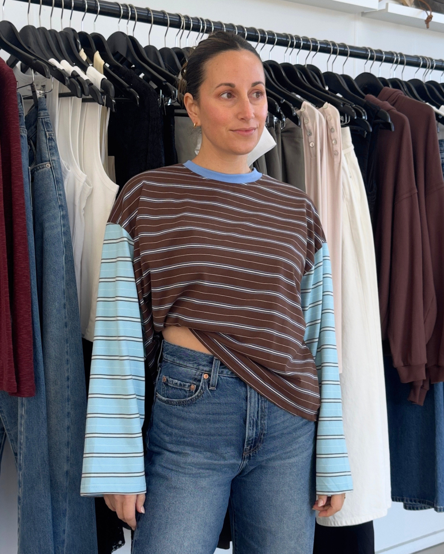 Kennedy Stripe LS Tee Cocoa Blue